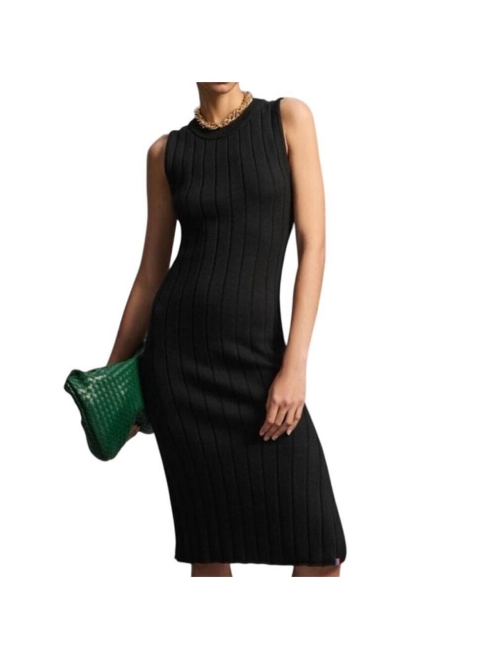 KULE Black Ribbed Sleeveless Midi Dress